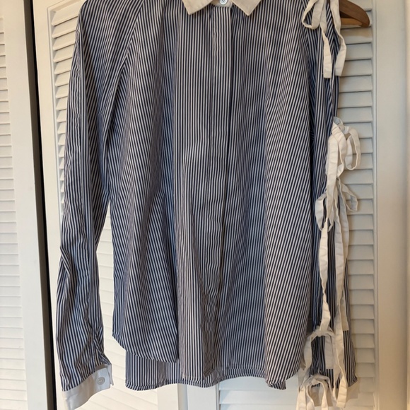 Sandy Liang striped button down long sleeve shirt arm ties - Picture 2 of 7